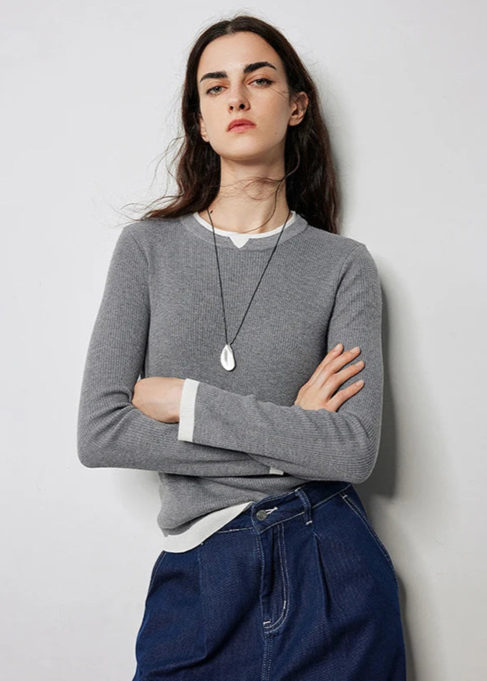 Mira Fake Two-Piece Slim Sweater